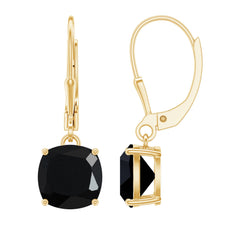 Genuine 8mm Cushion Cut Black Spinel Drop Earrings Lever Back