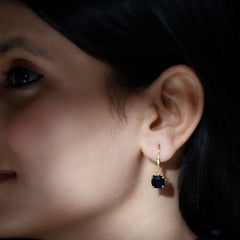Genuine 8mm Cushion Cut Black Spinel Drop Earrings Lever Back
