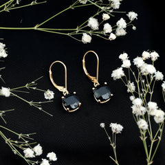 Genuine 8mm Cushion Cut Black Spinel Drop Earrings Lever Back