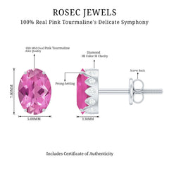 Real 2 Carat Oval Pink Tourmaline Stud Earrings with Diamond