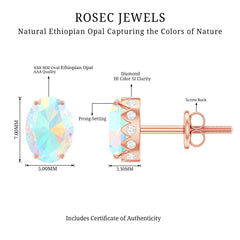 Natural 6X8mm Oval Ethiopian Opal Classic Stud Earrings with Diamond