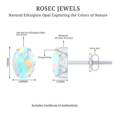 Natural 6X8mm Oval Ethiopian Opal Classic Stud Earrings with Diamond