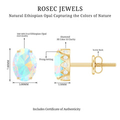Natural 6X8mm Oval Ethiopian Opal Classic Stud Earrings with Diamond