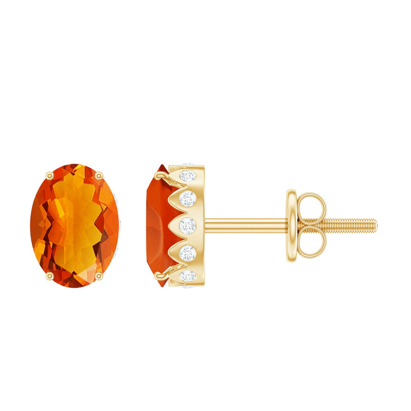 Natural Fire Opal Diamond Stud Earrings with Screw Back