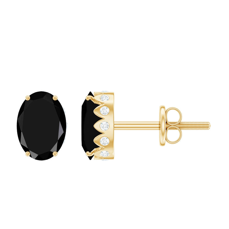 Natural 6X8mm Oval Black Onyx Earrings with Diamond
