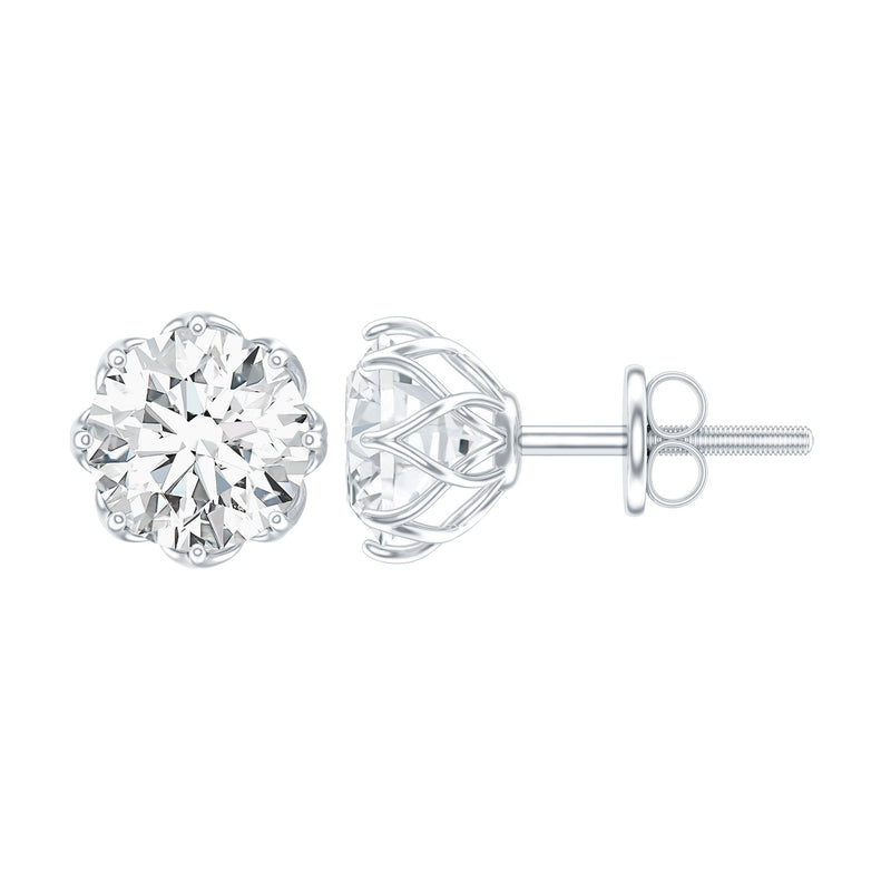 1.9 Carat Round Cut Cubic Zirconia Solitaire Stud Earrings in Silver