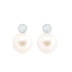 Genuine Freshwater Pearl Diamond Stud Earrings with Screw Back