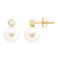 Genuine Freshwater Pearl Diamond Stud Earrings with Screw Back