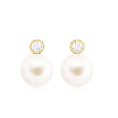 Genuine Freshwater Pearl Diamond Stud Earrings with Screw Back