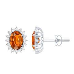 Lab Created 2 Carat Orange Sapphire Stud Earrings with Moissanite Halo