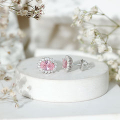 2 Carat Lab Grown Pink Sapphire Stud Earrings with Halo