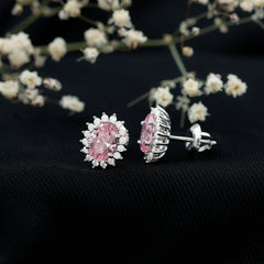 2 Carat Lab Grown Pink Sapphire Stud Earrings with Halo