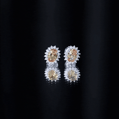 2 Carat Lab Grown Yellow Sapphire Stud Earrings with Halo