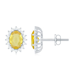 2 Carat Lab Grown Yellow Sapphire Stud Earrings with Halo