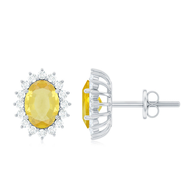 2 Carat Lab Grown Yellow Sapphire Stud Earrings with Halo