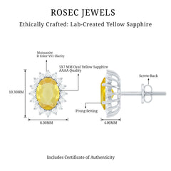 2 Carat Lab Grown Yellow Sapphire Stud Earrings with Halo