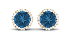 London Blue Topaz Stud Earrings with Diamond Halo