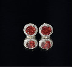 Lab Created Orange Sapphire and Diamond Halo Stud Earrings