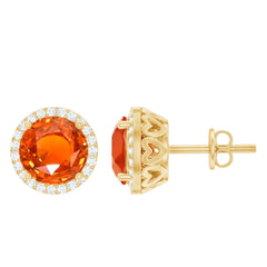 Lab Created Orange Sapphire and Diamond Halo Stud Earrings