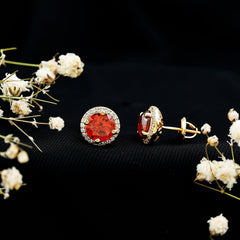 Lab Created Orange Sapphire and Diamond Halo Stud Earrings