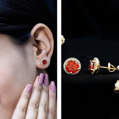 Lab Created Orange Sapphire and Diamond Halo Stud Earrings
