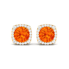 Classic Lab Created Orange Sapphire and Diamond Stud Earrings