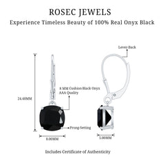 Black Onyx Solitaire Drop Lever Back Earrings