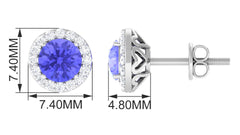 Real Tanzanite Halo Stud Earrings with Dimaond