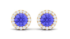 Real Tanzanite Halo Stud Earrings with Dimaond