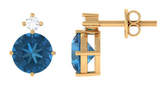 London Blue Topaz Solitaire Stud Earrings with Diamond