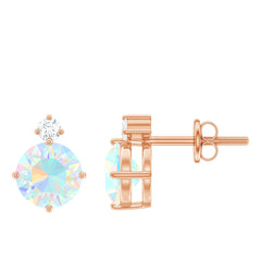 Ethiopian Opal Diamond Solitaire Stud Earrings