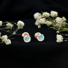 Ethiopian Opal Diamond Solitaire Stud Earrings