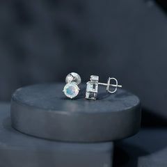 Ethiopian Opal Diamond Solitaire Stud Earrings