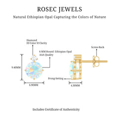 Ethiopian Opal Diamond Solitaire Stud Earrings