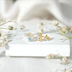 Ethiopian Opal Diamond Solitaire Stud Earrings
