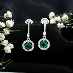 1.8 Carat Lab Grown Emerald Drop Earrings with Moissanite
