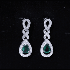 Lab Grown Emerald Wedding Dangle Earrings With Moissanite