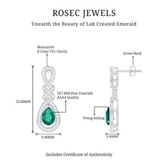 Lab Grown Emerald Wedding Dangle Earrings With Moissanite