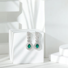 Lab Grown Emerald Wedding Dangle Earrings With Moissanite