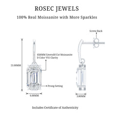 3.5 Carat Emerald Cut Moissanite Drop Earrings for Women