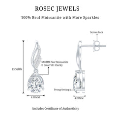 Certified 6X8 MM Moissanite Teardrop Earrings for Wedding