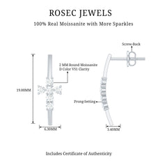 Certified Moissanite Cross Stud Earrings in 14K Gold Plated Silver