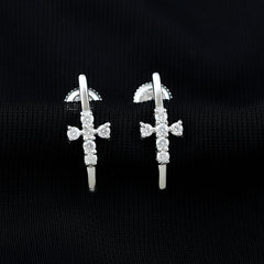 Certified Moissanite Cross Stud Earrings in 14K Gold Plated Silver