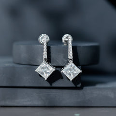 Certified 6 Carat Princess Cut Moissanite Drop Earrings in Silver