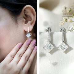 Certified 6 Carat Princess Cut Moissanite Drop Earrings in Silver