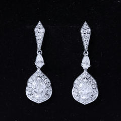 Moissanite Bridal Dangle Earrings in Silver