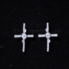 Certified Moissanite Cross Stud Earrings in Silver