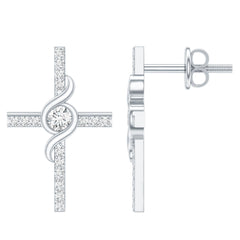 Certified Moissanite Cross Stud Earrings in Silver