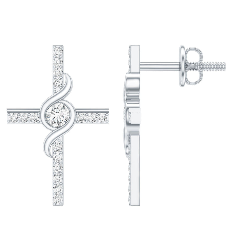 Certified Moissanite Cross Stud Earrings in Silver