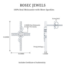 Certified Moissanite Cross Stud Earrings in Silver